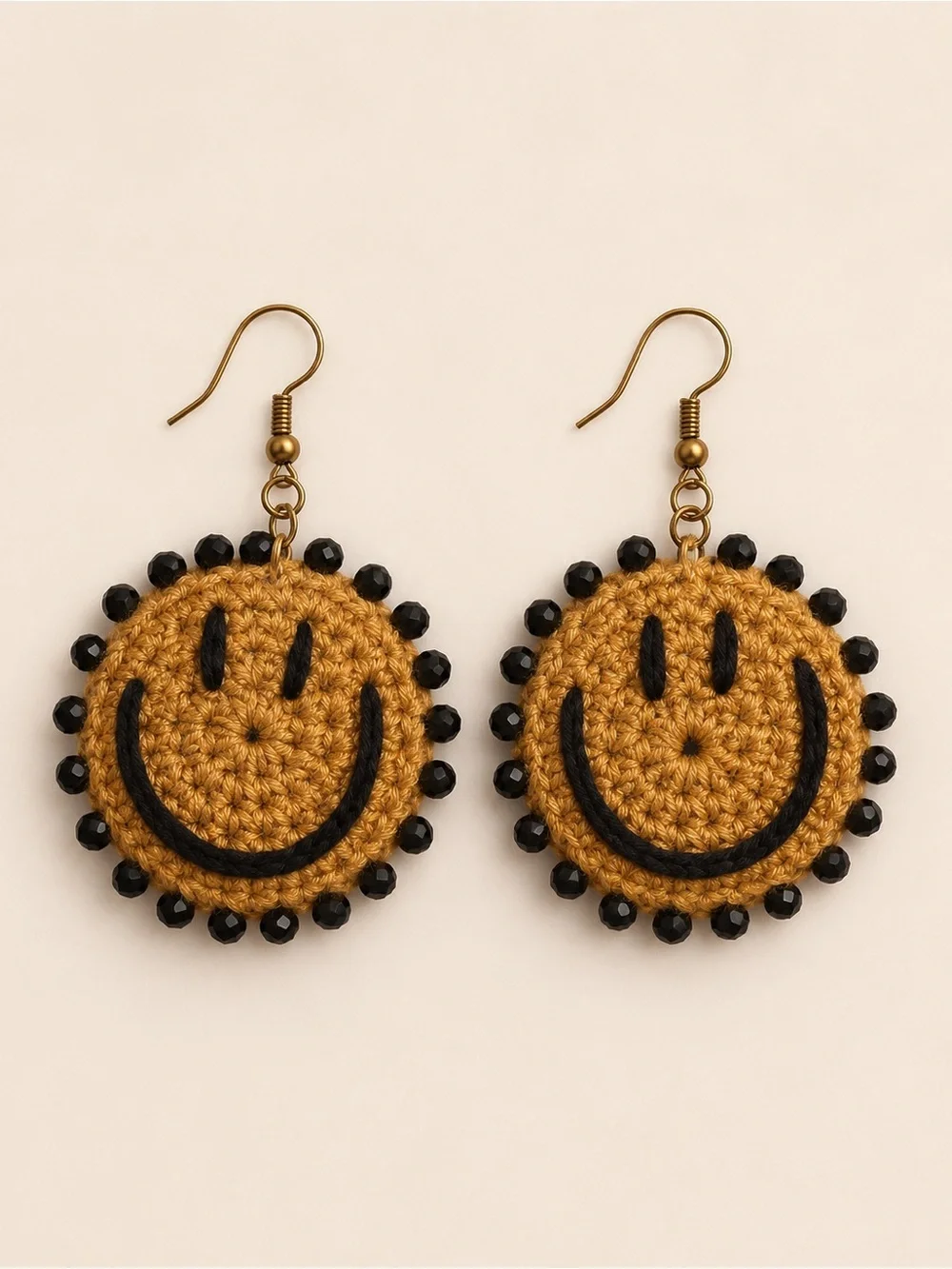 Crochet Smiley Face Beaded Drop Earrings